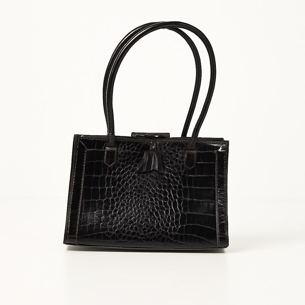 Liz Claiborne Vintage black Croc-Embossed Faux Leather Tote Bag